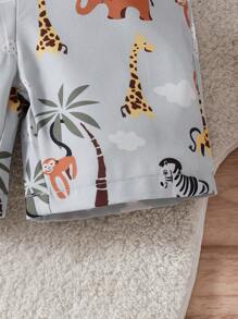 Baby Boy Fashionable Cartoon Animal Elephant, Giraffe, Zebra, Monkey, Lion Printed Casual Bib Pants, Spring/Summer