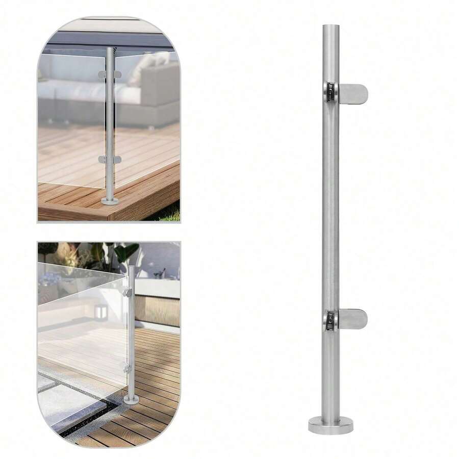 SENDERPICK Stainless Steel Railing Fence Pole Corner Post Stainless Steel Column Stair Handrail Railing Outdoor Shopping Mall Home Handrail - Silver - View 1