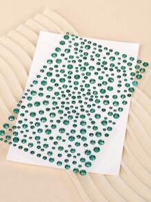 1pc Multi-Size Green 3D Faux Gem Face Jewels Stickers, DIY Music Festival Y2K Makeup Costume Party Facial Gems Decor
