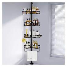 Corner Tension Pole, 4-Tier Rustproof Shower Organizer Storage ForShower Bathtub Shampoo,56 To 113 Inch Adjustable Floor Standing Shower Shelves Black - Multicolor - View 1