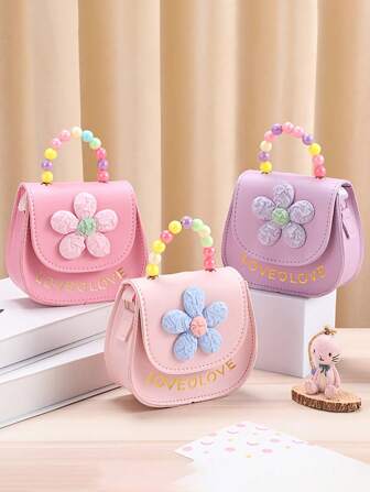 1 件 NuFengNbee 可爱粉色花朵手提包，休闲街头风格斜挎单肩包，轻便按扣零钱包，适合外出、派对、大学 - 无衬里，顶部单手柄肩带