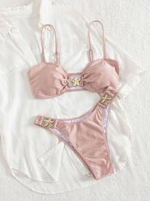Biquíni feminino sexy com amarração estilo bandeau, estilo europeu e americano, verão