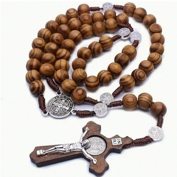 1 Wooden Bead Cross Necklace Hand-Woven Necklace