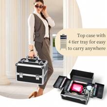 UBRAVOO 4 In 1 Beauty Case Rolling Cosmetics Organiser Makeup Vanity Case Lockable Hairdressing Trolley Black - Black - View 3