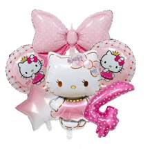Sanrio Number Balloon Set,  Cute Birthday Package Decorations,  Cartoon Foil Balloon, Digital Printed Balloons,  Birthday Party Decor Balloon Set,  Pink Cute Theme Party Balloon Decoration Combo,  Room Wall Background Creative Decoration