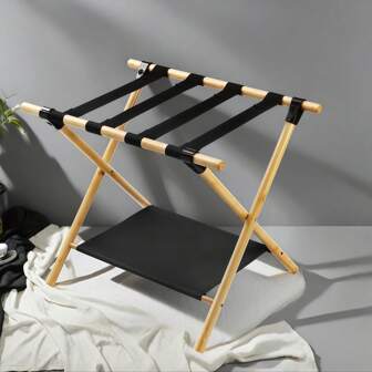 Boho Chic hopfällbar bagagehylla i bambu | 2-lagers förvaring för skor och nödvändigheter | Minimalistisk Sovrumsarrangör, Resor & Small Space Solution