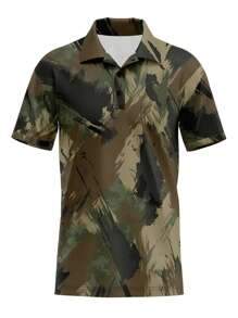 RED SPY 男士迷彩衬衫 - 休闲数码印花短袖带纽扣领，100% 涤纶，可机洗 - 时尚夏季时尚上衣，百搭时尚衬衫|迷彩图案衬衫|舒适合身 - 彩色 - 查看 2