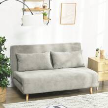 HOMCOM Divano Letto Matrimoniale con Schienale Regolabile in 3 Posizioni e 2 Cuscini, Divano Letto Clic Clac in Tessuto Effetto Lino Grigio - Grigio - Visualizzare 2