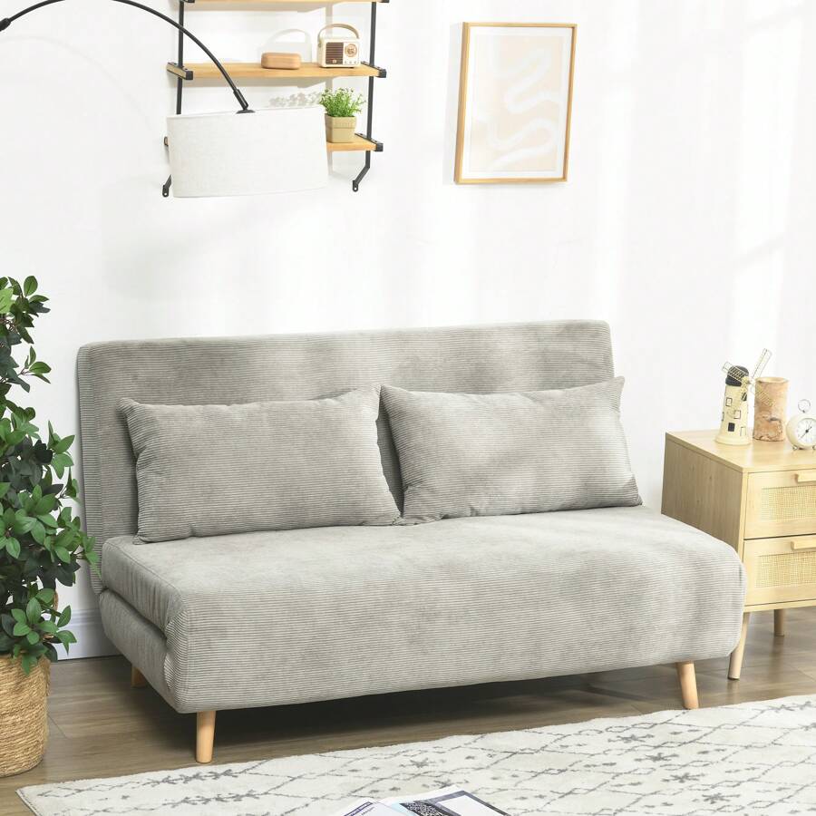 HOMCOM Divano Letto Matrimoniale con Schienale Regolabile in 3 Posizioni e 2 Cuscini, Divano Letto Clic Clac in Tessuto Effetto Lino Grigio
