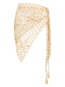 Summer Beach Starfish Patchwork Fishnet Knot Cover Up Skirt - Khaki - View 5