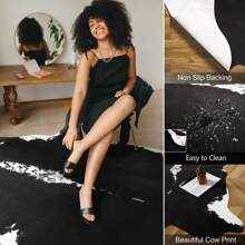 Homore Cowhide Rug, Cute Cow Print Rug For Living Room Faux Cow Hide Animal Print Carpet For Bedroom Office Table,Gift Giving, Home Décor,  Fathers Dad Gift,Non-Slip &Durable - Black - View 4