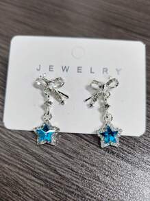1 Cặp bông tai đinh tán hình ngôi sao pha lê xanh ngọt ngào dành cho phụ nữ Ngày lễ tình nhân, Mẹ, Mẹ, Ngày của Mẹ, Quà tặng - Màu xanh nhạt - Xem 3