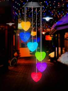 4 Solar Powered Hummingbird/Butterfly/Heart-Shaped/Round Wind Chime Lights, Colorful 6LED Hanging Lights, Romantic Purple Yellow Butterfly, Blue Hummingbird Design, Suitable For Courtyard Decoration, Balcony, Outdoor Garden Decoration, Parties, Holiday Atmosphere, (Solar Powered) - Multicolor - View 13