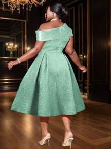 大码女式花卉提花撞色不对称下摆优雅正式连衣裙，适合毕业典礼、鸡尾酒会、半正式舞会、生日、婚礼宾客、毕业典礼、晚宴、返校节、派对和其他场合。 - 綠色 - 查看 4