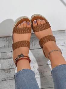 Women's Platform Slip-On Sandals With Straw Sole, Wide Width
