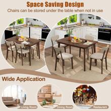 ERGOMASTER 5-Piece Dining Table Set With 4 Upholstered Dining Chairs Farmhouse Space-Saving Dinette Set Curved Backrest - Brown - View 3