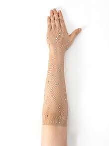 1 Pair Long Five-Finger Rhinestoned Bohemian Party Nylon (Polyamide) Hollow Sheer Wedding Socks, All-Season - Long Five Fingers Hot Diamond - View 15