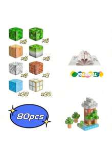 46/68/80 件磁性积木玩具，磁性积木磁性积木，磁性瓷砖堆叠，磁性世界设置，建筑玩具，建造我的磁铁世界，儿童磁铁玩具，男孩和女孩的教室礼物，生日礼物玩具圣诞节礼物 - 彩色 - 查看 9