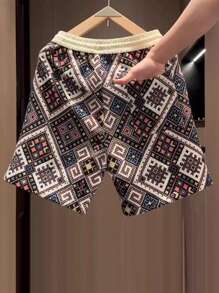 Men's 2025 New Printed Jacquard Casual Shorts – Contrast Color Loose-Fit Sports Shorts For Couples - 藍色 - 查看 4