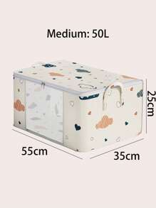1 pièce Sac de rangement en tissu non tissé avec fenêtre, motif nuage et cœur de bande dessinée, grande capacité pour la literie, les vêtements, pliable et portable - Beige - Voir 10