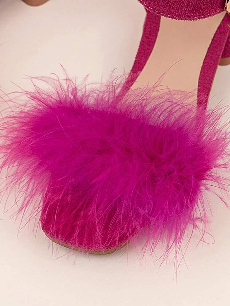1 双女孩钩环羽毛装饰露趾高跟公主舞厅舞蹈凉鞋 - 玫紅色 - 查看 10