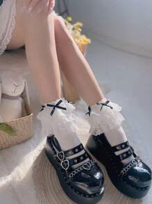 1 Par De Calcetines Por Encima De La Rodilla Con Lazo De Encaje Estilo Para Mujer