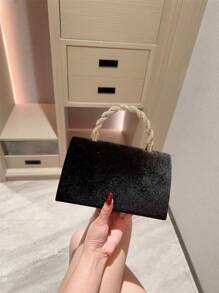 1pc Glamorous Sparkling Rhinestone & Feather Decor Flap Clutch Bag, Luxurious Diamond Evening Handbag For Formal Party/Wedding, Vintage Velvet Mini Clutch For Elegant Occasions, Perfect Gift Idea - Black - View 5