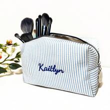 Embroidered Name Makeup Bag, Custom Makeup Bag, Travel Essentials, Corduroy Makeup Pouch Custom, Sanitary Napkin Storage Bag, Bridal Shower Gift,Travel Makeup Bag, Personalized Storage Bag, Makeup Bag, Travel Accessories Multi-Functional,Space-Saving,Letter,Striped Exquisite,Stylish,Tidy,Contracted,Casual,Basics Unique Treasurefinds,Girls Gift,Holiday Gift Ideal Gifts For Her Girlfriend,Family,Friends For Anniversaries