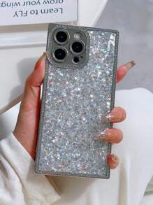 Sequins 1pc Fashionable Square Electroplated Dropper Phone Case, Protecting And High Quality For:IPhone13/13pro/13 Promax/IPhone14/14pro/14promax/IPhone15/15pro/15promax/IPhone16/16pro/16promax/IPhone14 Plus/15 Plus/16 Plus
