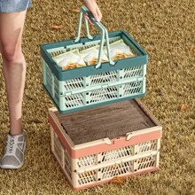 1 pieza Cesta de picnic plegable para exteriores, caja organizadora. Cesta plegable y apilable con contenedores de plástico para picnics. Gran capacidad como cesta de compras para supermercado, tienda minorista, camping.