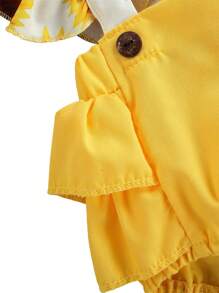 Baby Girl Summer Clothes Outfits Sleeveless Lace Floral Romper Dress Newborn Outfit - Màu vàng - Xem 7