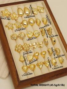 6pcs-36pcs/Set Gold Plated Flower, Waterdrop, Heart, Butterfly Stud Earrings Set, Fashion Accessories Suitable For Women & Girls Daily Outfit, Party, Travel, Gift - Gold - View 11