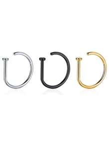 1/3/5 件女士男士假穿孔鼻环时尚 14K 金色 D 形朋克嘻哈鼻环非穿孔薄金属单面鼻夹不锈钢穿孔鼻中隔适合青少年身体首饰