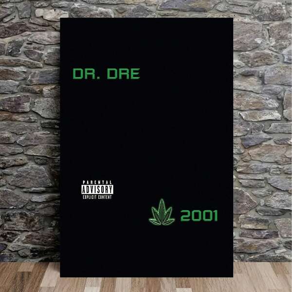 1pc Dr. Dre "2001" Canvas Wall Art, 12x18 Inch - Frameless Rapper Poster With Green Leaf Design For Home, Office, Bars, Clubs & Bedrooms Decor, Music Wall Decor