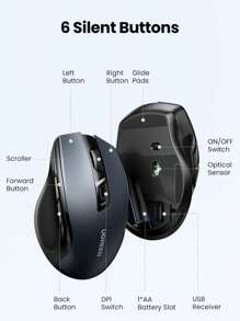 UGREEN 无线鼠标，6 个静音按键，支持蓝牙 5.0 和 2.4G 双模无线连接，配备 USB 迷你接收器，5 档 DPI 调节，最高 4000DPI，左右手通用，适用于 PC/Linux 笔记本电脑