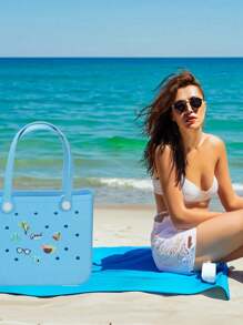 7pcs Rubber Beach Charms For Bag Bags Inserts,Fashionable Blue Tropical Island Beach Themed Charm Inserts,Bag Accessories&Shoe Accessories For Clogs,PVC Rubber Totes Inserts Charm,Rubber Beach Bag,Tote Handbag Decoration For Beach Party Favors - Multicolor - View 4