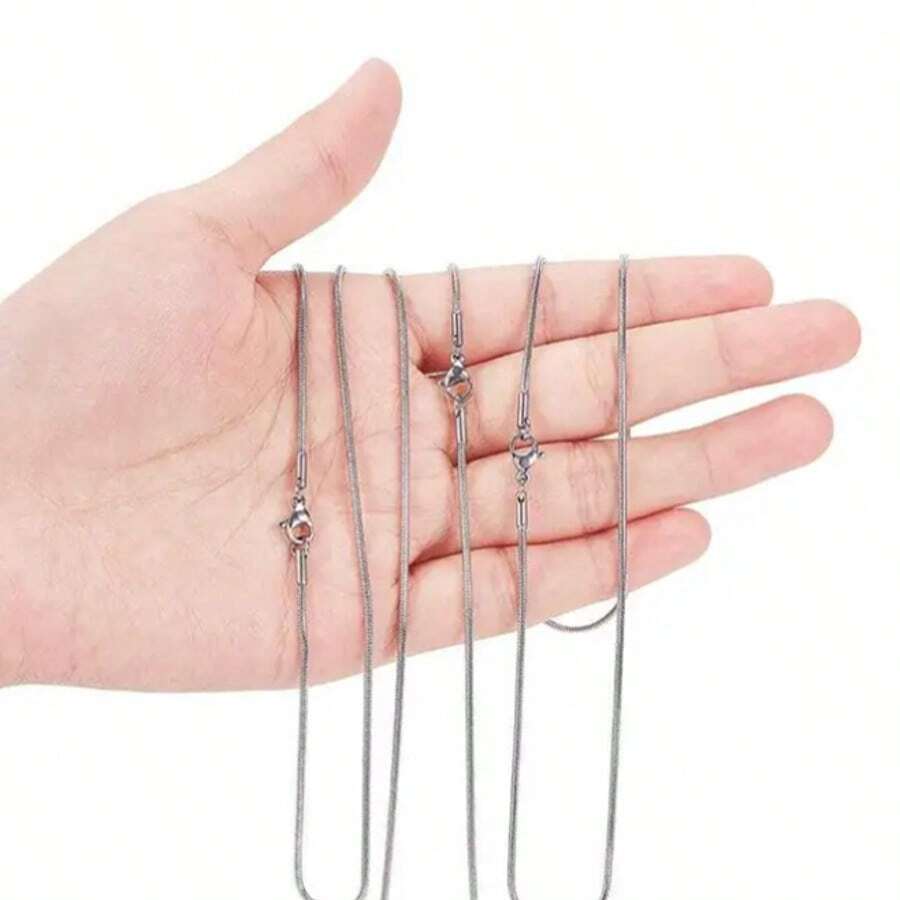 5pcs/Bag Fashionable Stainless Steel Snake Chain Necklace With Lobster Clasp And Extension Chain, Good For Making Diy Jewelry, Semi-Finished Chain - Silvery 5pcs - View 1