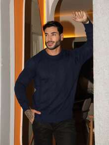 TRICOT DE LUXO Men's Chic High-Quality Textured Knit Sweater, Autumn/Winter Style, Long Sleeves. - Màu xanh hải quân - Xem 2