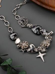 1 st. Nieuwe minimalistische punkstijl kruis, hart, pentagram, cirkel hanger ketting, vrouwen kraag ketting