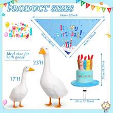 2pcs Happy Birthday Goose Outfit Porch Goose Outfits With Happy Birthday Cake Hat And Birthday Bandana Yard Goose Outfits For 23" 17" Cement Plastic Goose Duck Decorations