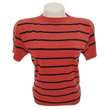 Striped Modal Blouse Short Sleeve Old Money Style Women's Fashion Spring Summer - 鐵鏽色與黑色 - 查看 4