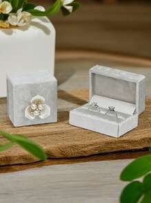 1pc Gray Magnolia Pearl Velvet Jewelry Storage Box For Ring, Necklace - Multicolor - View 7