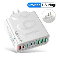 XJDR Cargador de 100W 1 pieza 4 USB-A + 4 USB-C compatible con iPhone 16, 15, 14, 13, carga súper rápida con 8 puertos, cargador de pared adecuado para viajes, oficina, dormitorio y uso doméstico