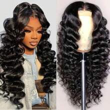 WALSDI 13x4 HD Water Wave HD Lace Front Wigs 30 32 34 36 Inch Long Ear To Ear Human Hair Pre Plucked With Baby Hair 180 Density Glueless Transparent HD Lace Frontal Blended Human Hair With Fiber Wigs For Women Natural Black Color Glueless Human Hair Wig Side Middle Free Parting Wig Wet And Wavy Deep Curly Wigs 10-14inch Bob Wig
