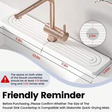2pcs/Set Faucet Mat For Kitchen Sink 24'' Long Diatomite Fast Drying Stone Sink Tray Super Absorbent Prevents Moisture Buildup Faucet Splash Guard For Bathroom Counter