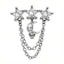 14G 透明肚脐环，星月造型反向吊坠，时尚优雅，女士肚脐环，适合日常佩戴、节日、派对、生日饰品 - 彩色 - 查看 8