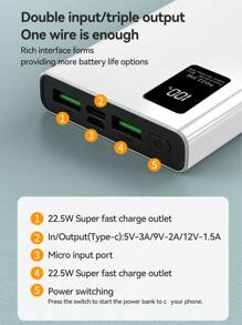 1 Pin dự phòng di động 10000/20000mAh, Sạc nhanh PD22.5W, Có màn hình hiển thị nguồn LED, Pin dự phòng mini thời trang di động - Nhiều màu - Xem 5
