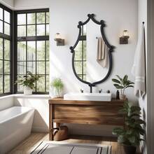 Irregular Wall Mirror - Wall Mirror Decoration Black Wall Decorative Wooden Frame Decoration Four Hanging Methods Suitable For Bathroom, Bedroom, Living Room, Cloakroom, And Entrance