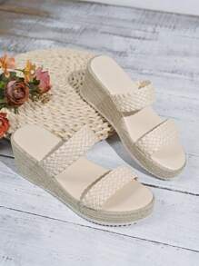 Sandalias de plataforma de estilo resort para mujer, suela de cuña de una sola tira, talla ancha extra grande