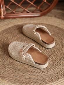 Bohemian Mesh Embroidery Thick Sole Slip-On Retro Mules Beach Leisure Holiday Style Women's Sandals